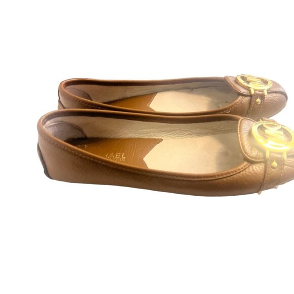 Michael Kors Tan Pebble Leather Fulton Mocs Ballet Flats 6.5 - Picture 10 of 16